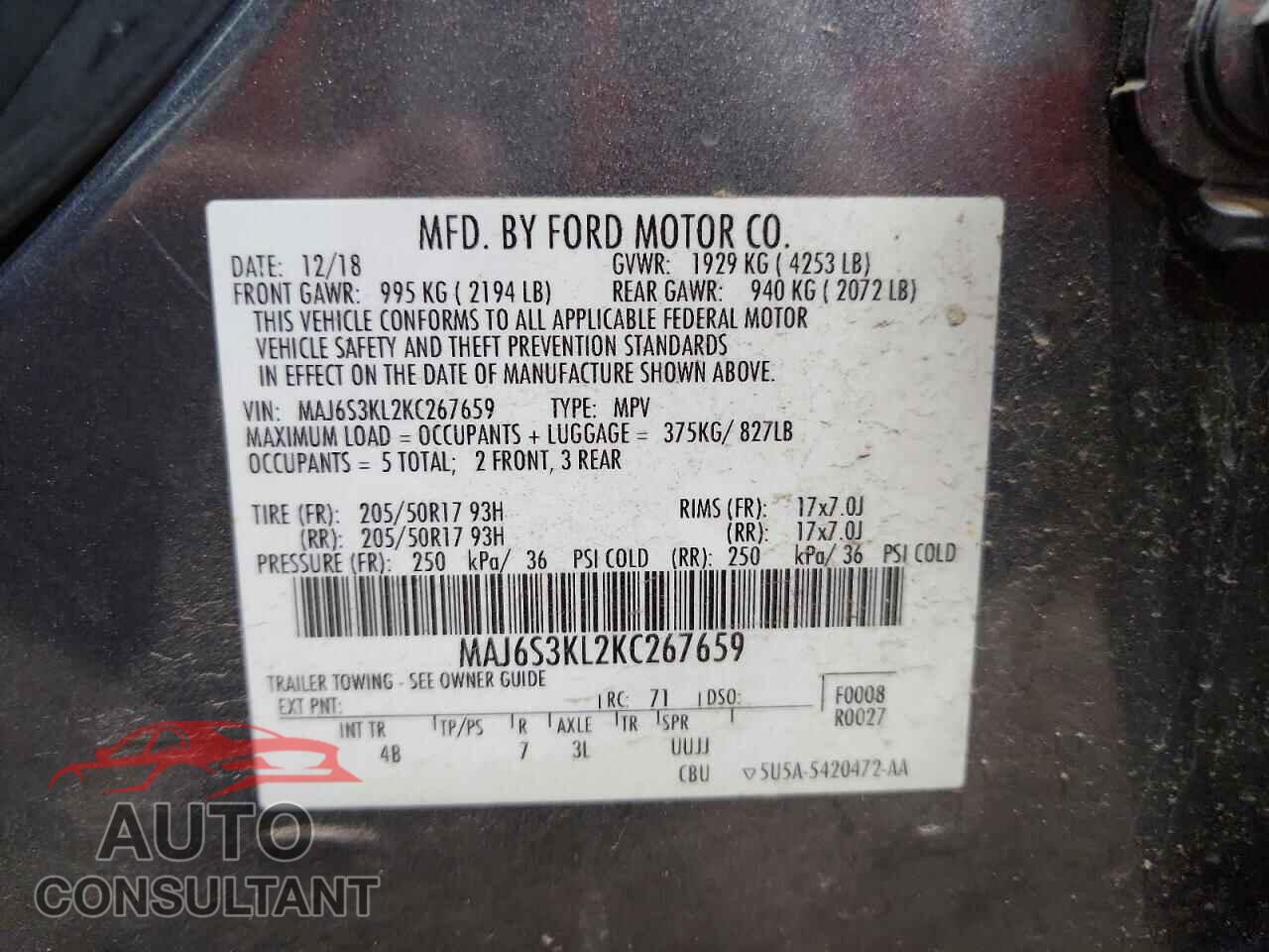 FORD ECOSPORT 2019 - MAJ6S3KL2KC267659