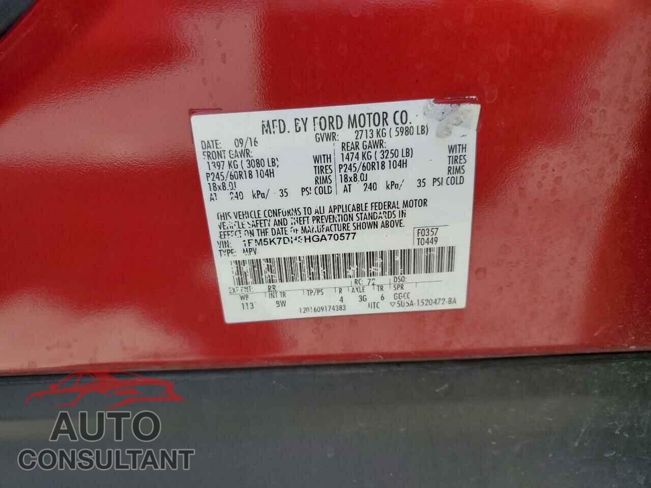FORD EXPLORER 2017 - 1FM5K7DH8HGA70577