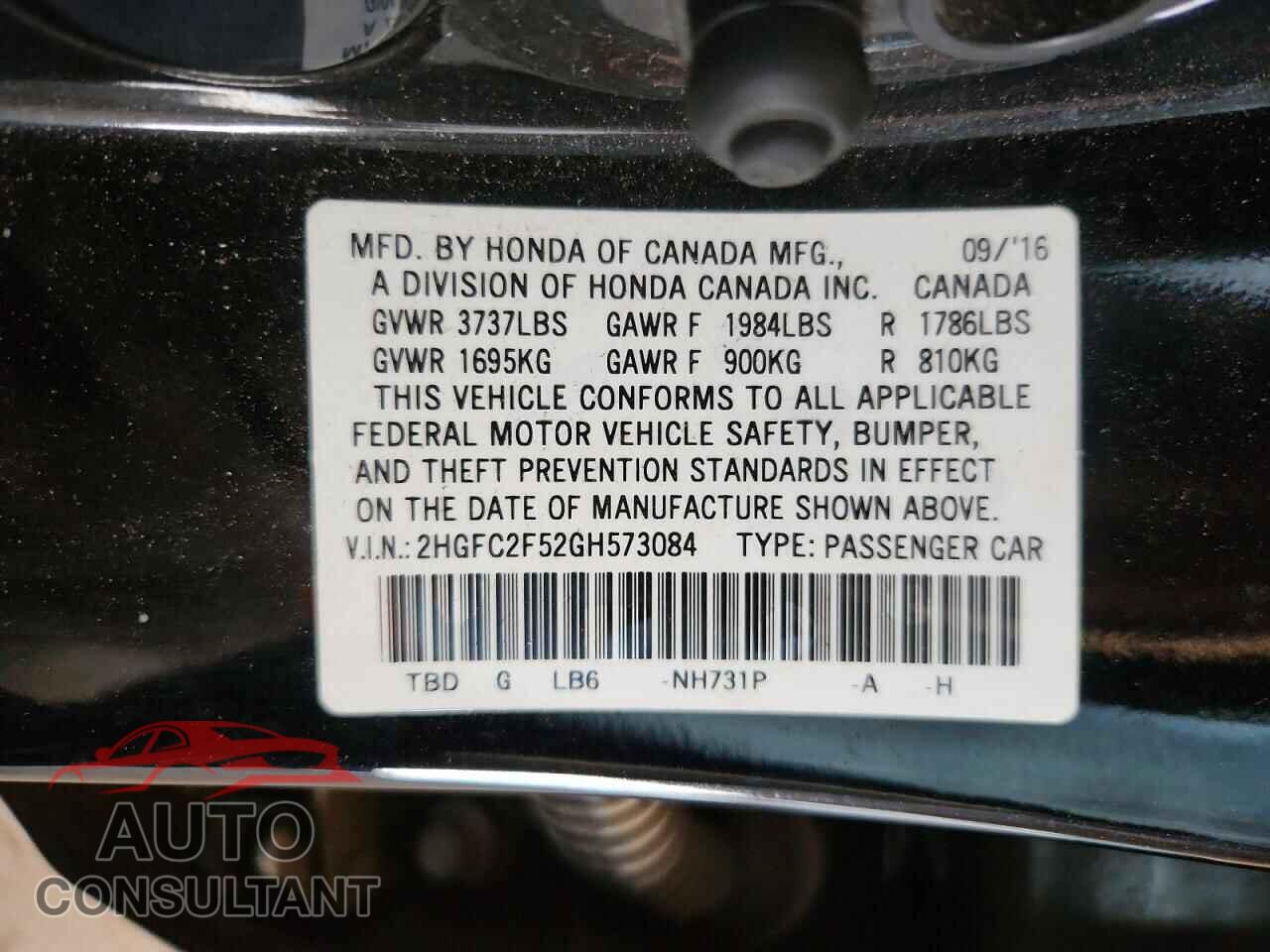 HONDA CIVIC 2016 - 2HGFC2F52GH573084