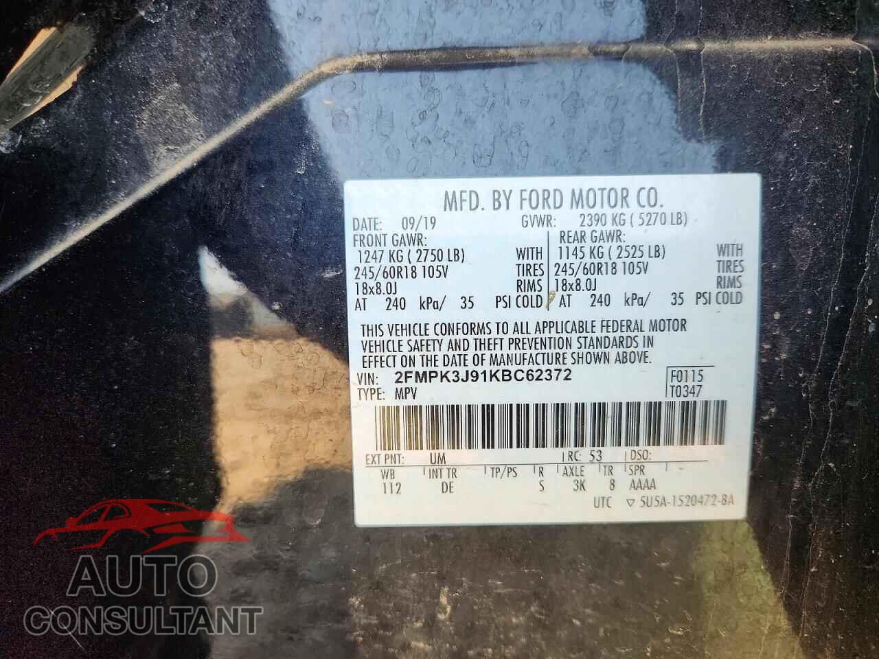 FORD EDGE 2019 - 2FMPK3J91KBC62372