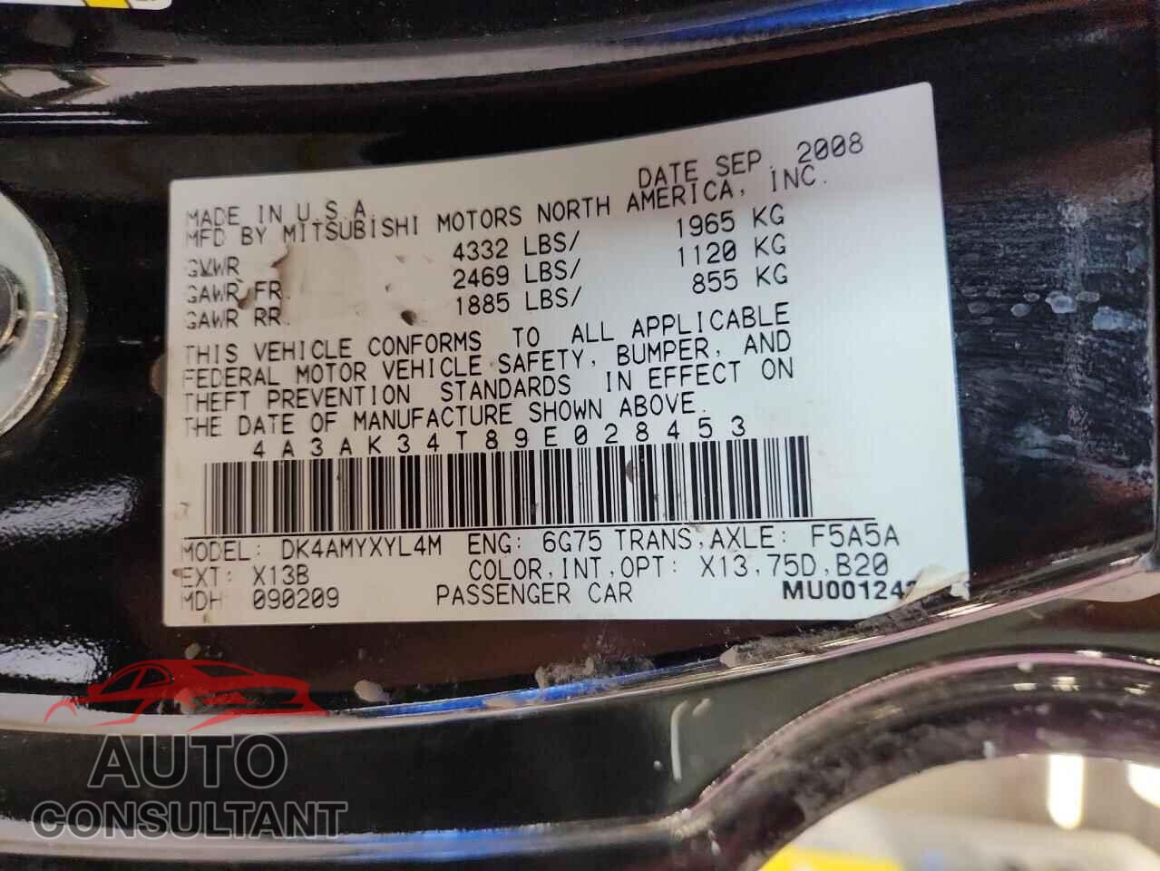 MITSUBISHI ECLIPSE 2009 - 4A3AK34T89E028453