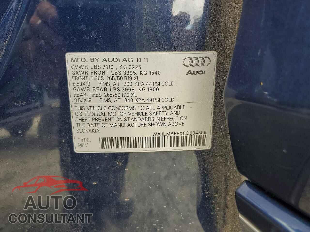 AUDI Q7 2012 - WA1LMBFEXCD004399