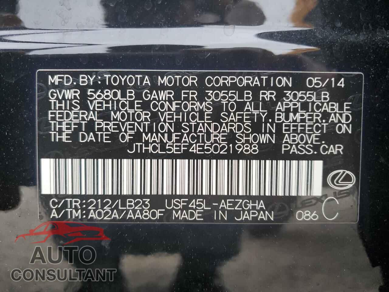 LEXUS LS460 2014 - JTHCL5EF4E5021988
