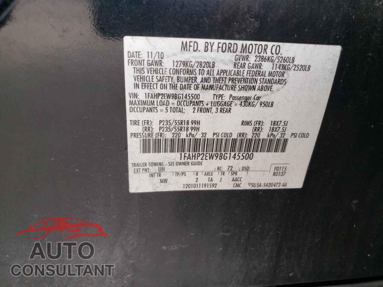 FORD TAURUS 2011 - 1FAHP2EW9BG145500
