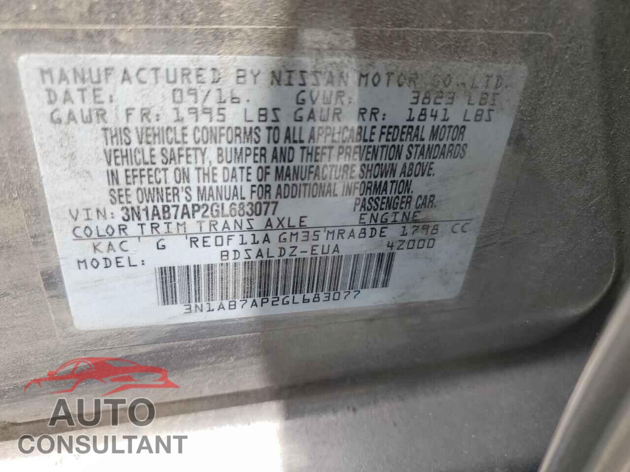 NISSAN SENTRA 2016 - 3N1AB7AP2GL683077
