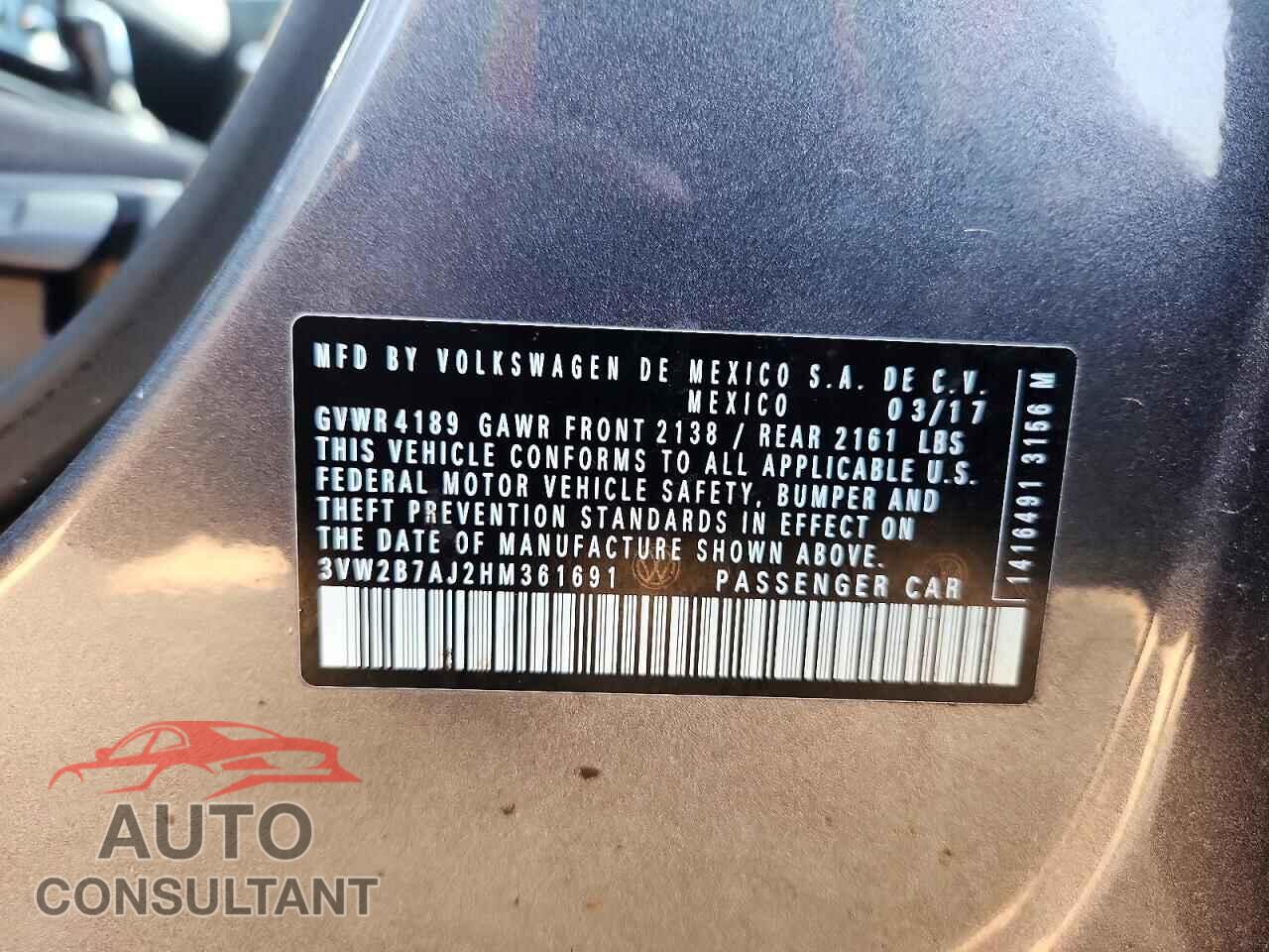 VOLKSWAGEN JETTA 2017 - 3VW2B7AJ2HM361691