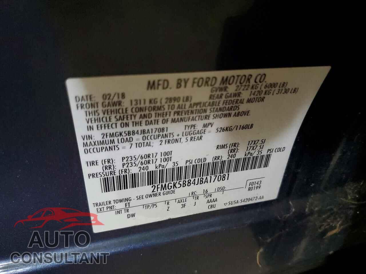 FORD FLEX 2018 - 2FMGK5B84JBA17081