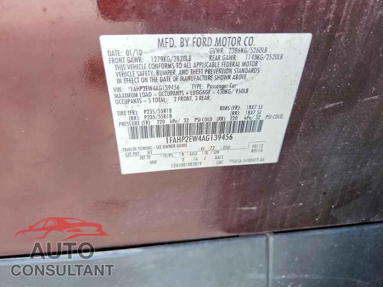 FORD TAURUS 2010 - 1FAHP2EW4AG139456