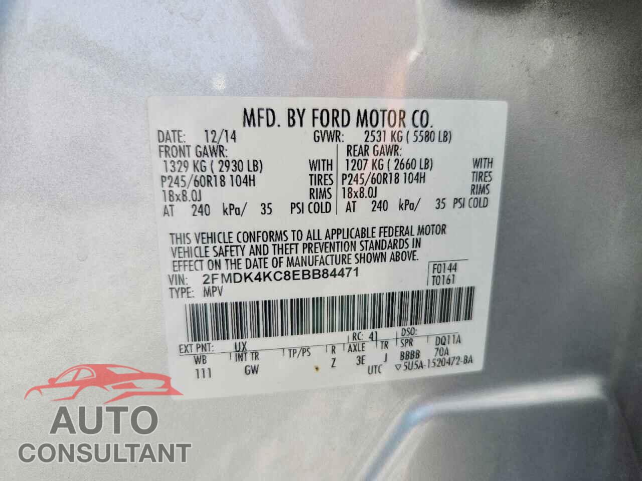 FORD EDGE 2014 - 2FMDK4KC8EBB84471