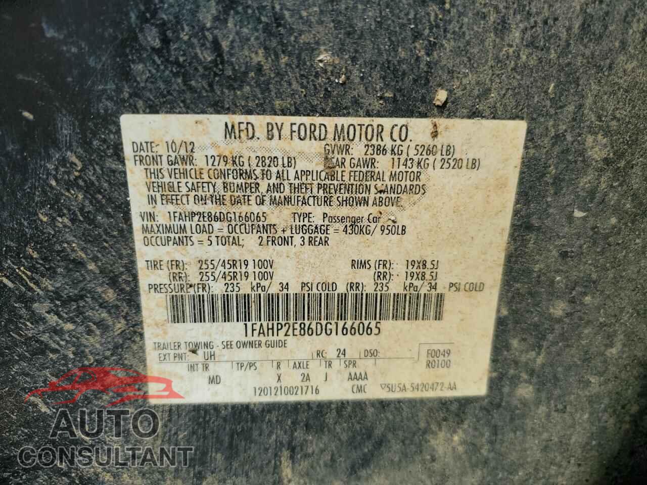 FORD TAURUS 2013 - 1FAHP2E86DG166065