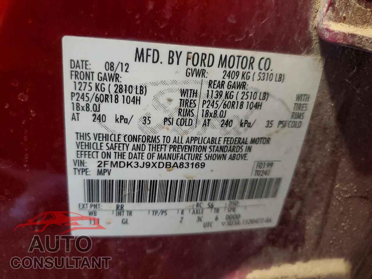 FORD EDGE 2013 - 2FMDK3J9XDBA83169