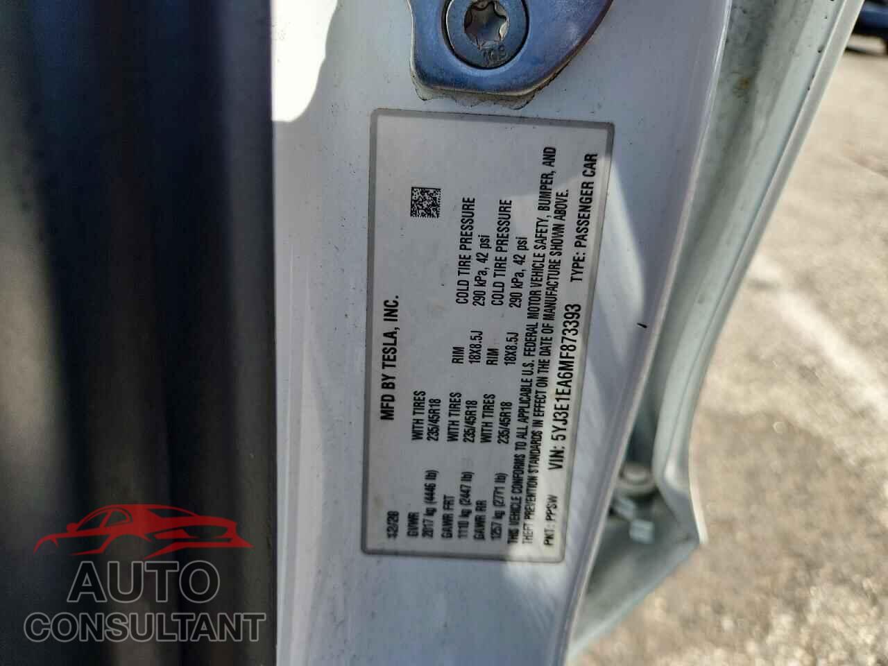 TESLA MODEL 3 2021 - 5YJ3E1EA6MF873393