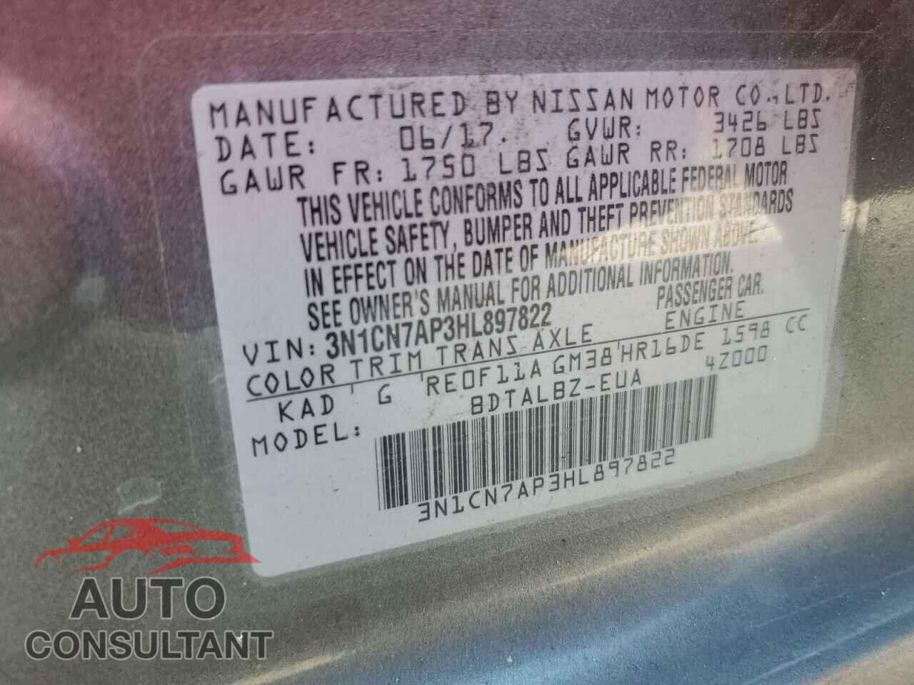 NISSAN VERSA 2017 - 3N1CN7AP3HL897822