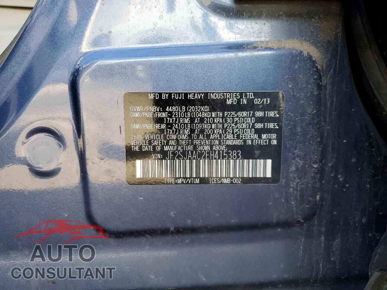 SUBARU FORESTER 2014 - JF2SJAAC2EH415383