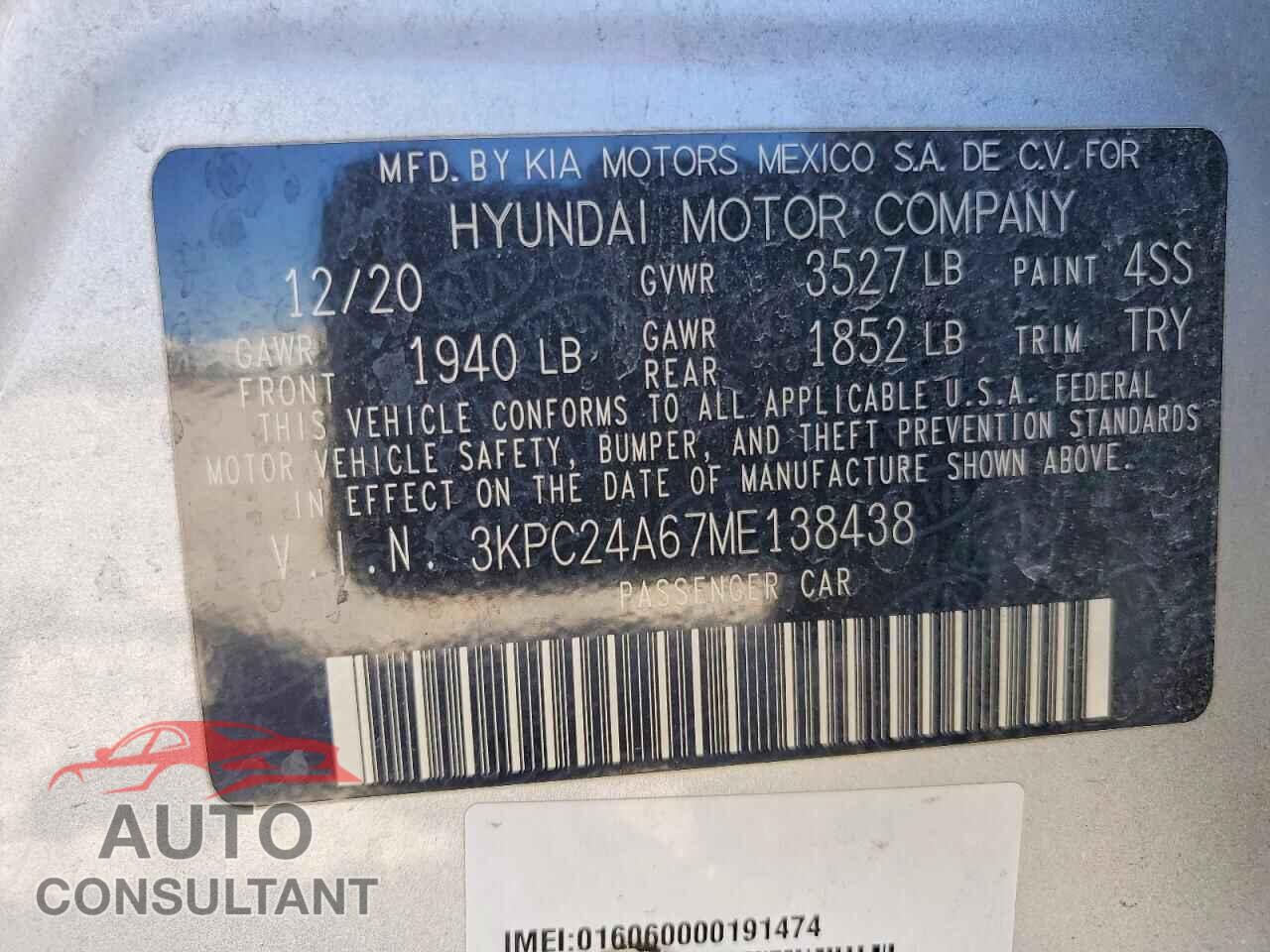 HYUNDAI ACCENT 2021 - 3KPC24A67ME138438