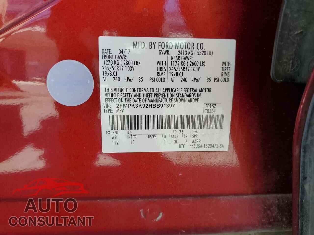 FORD EDGE 2017 - 2FMPK3K92HBB91397