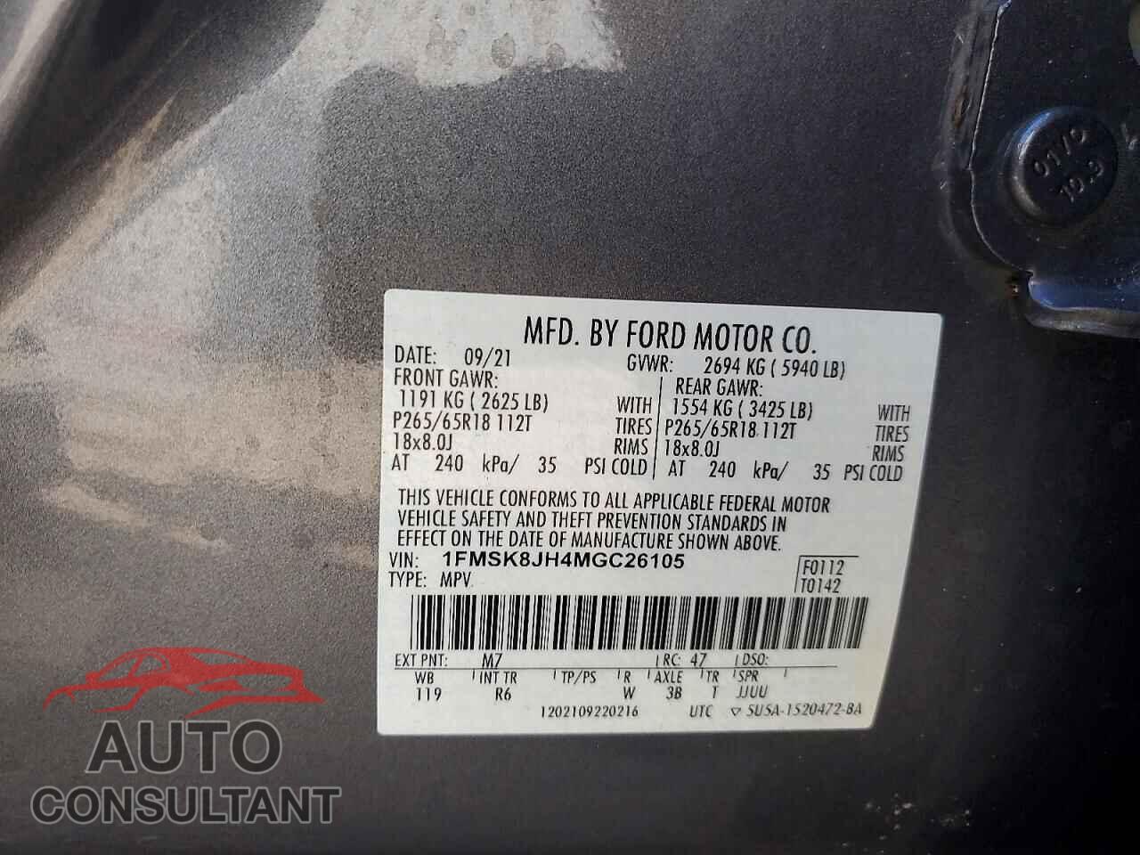 FORD EXPLORER 2021 - 1FMSK8JH4MGC26105