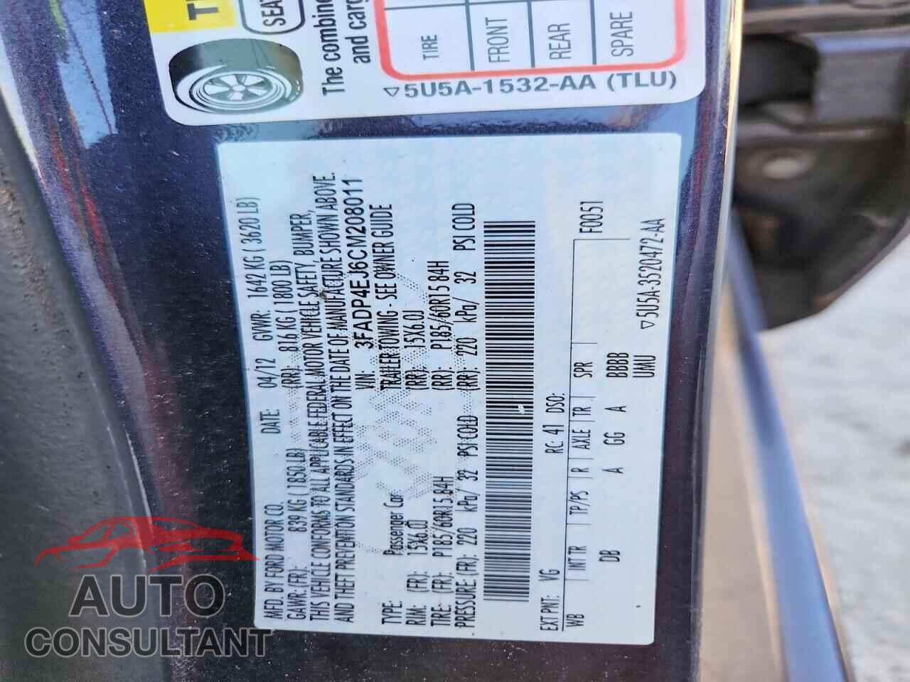 FORD FIESTA 2012 - 3FADP4EJ6CM208011