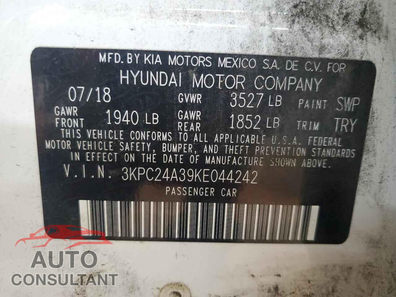HYUNDAI ACCENT 2019 - 3KPC24A39KE044242