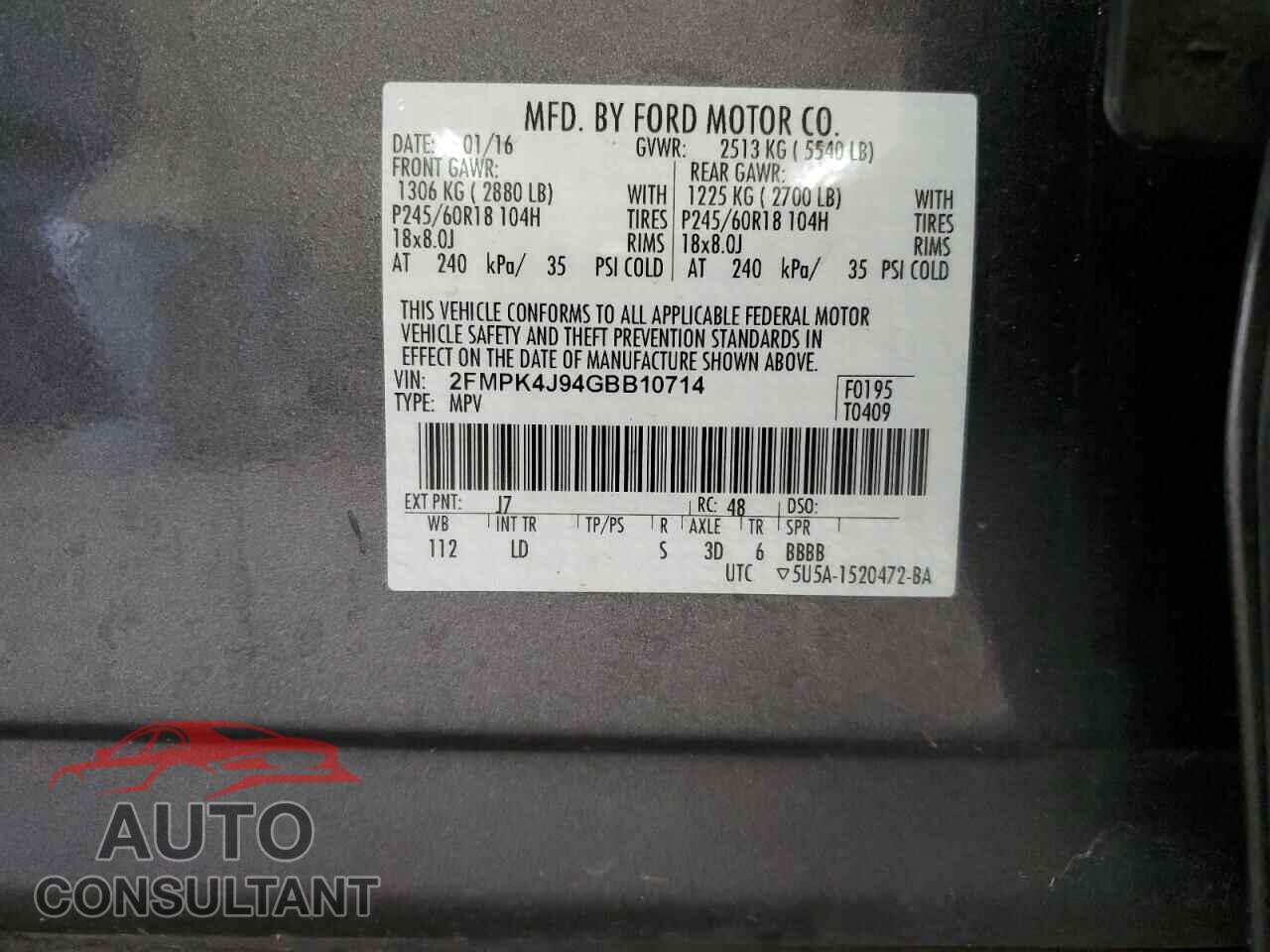 FORD EDGE 2016 - 2FMPK4J94GBB10714