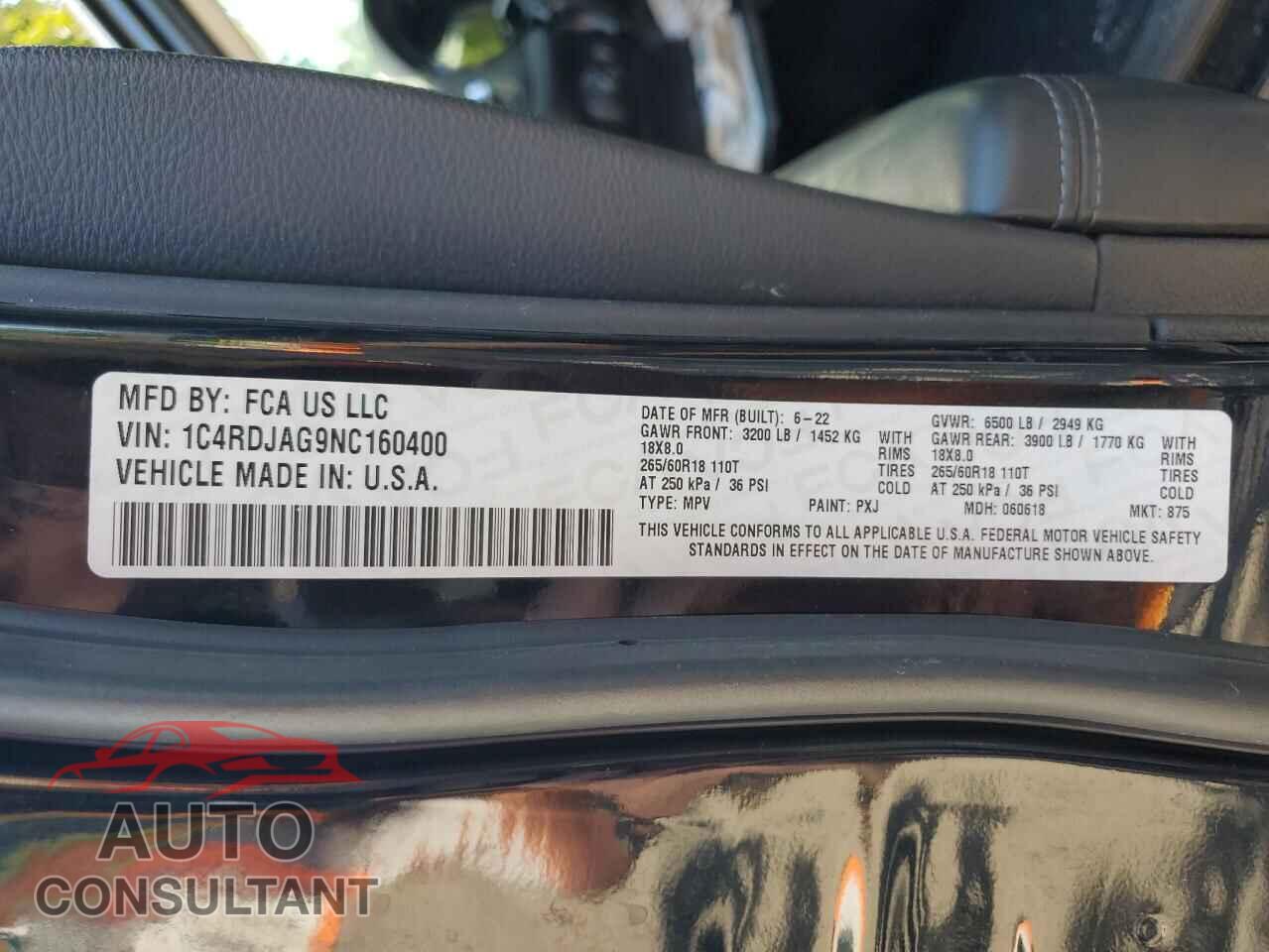 DODGE DURANGO 2022 - 1C4RDJAG9NC160400