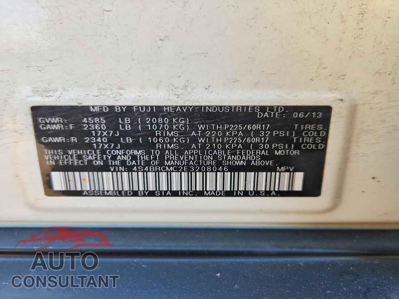 SUBARU OUTBACK 2014 - 4S4BRCMC2E3208046
