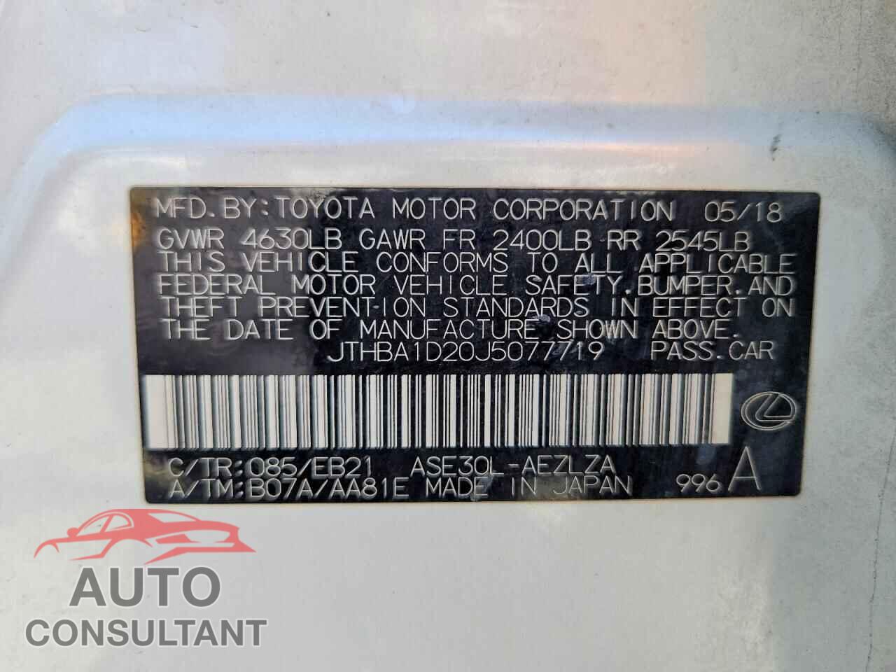 LEXUS IS 2018 - JTHBA1D20J5077719