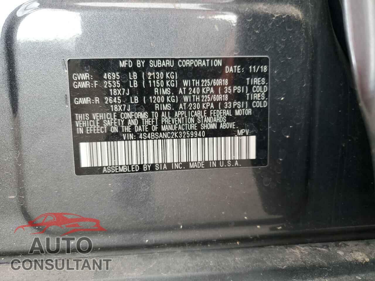 SUBARU OUTBACK 2019 - 4S4BSANC2K3259940