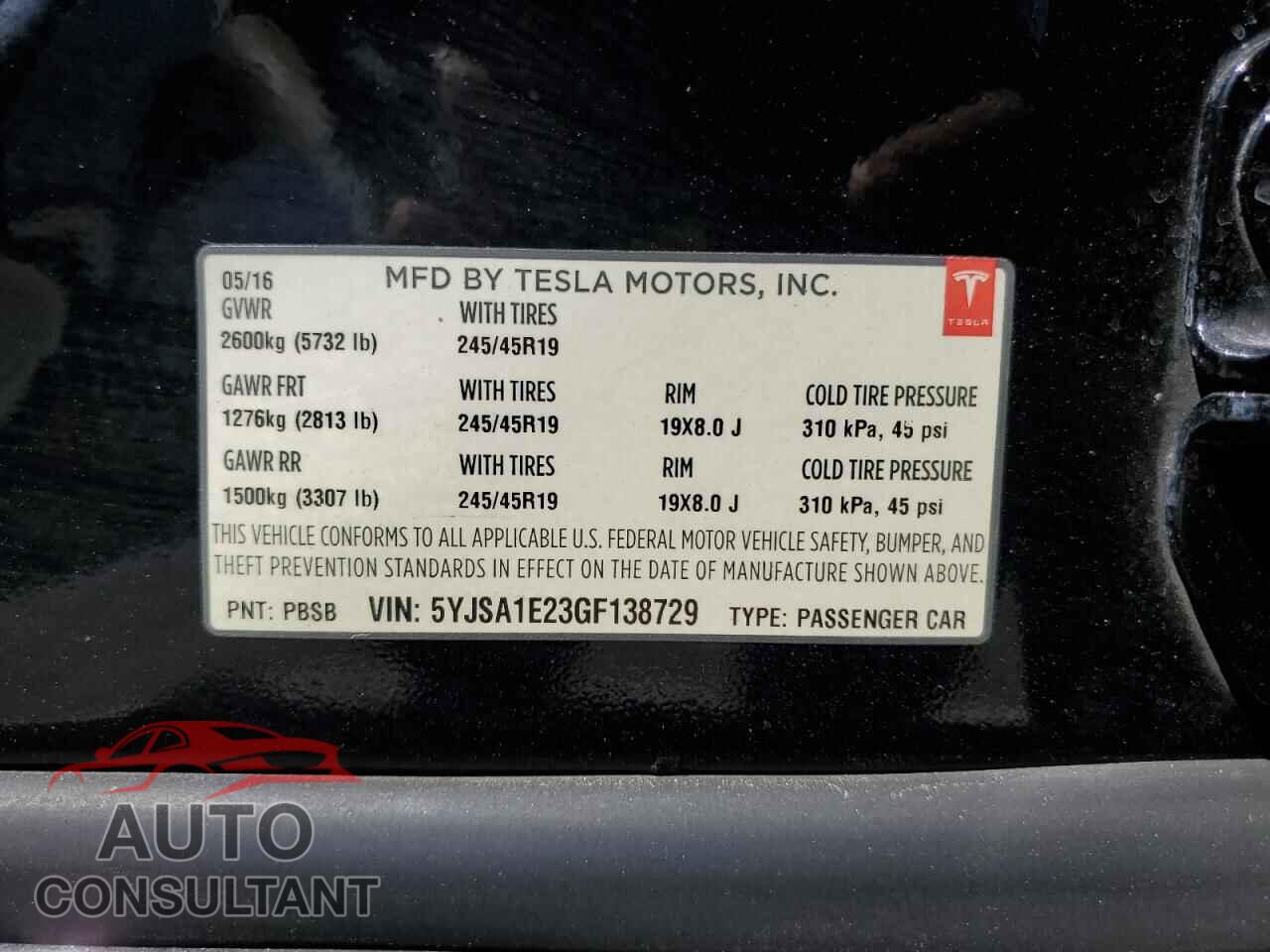 TESLA MODEL S 2016 - 5YJSA1E23GF138729