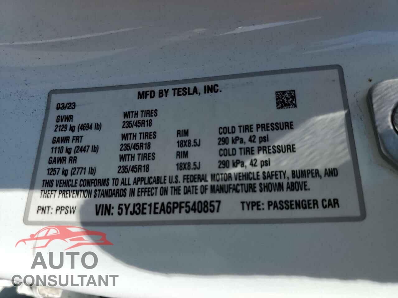TESLA MODEL 3 2023 - 5YJ3E1EA6PF540857