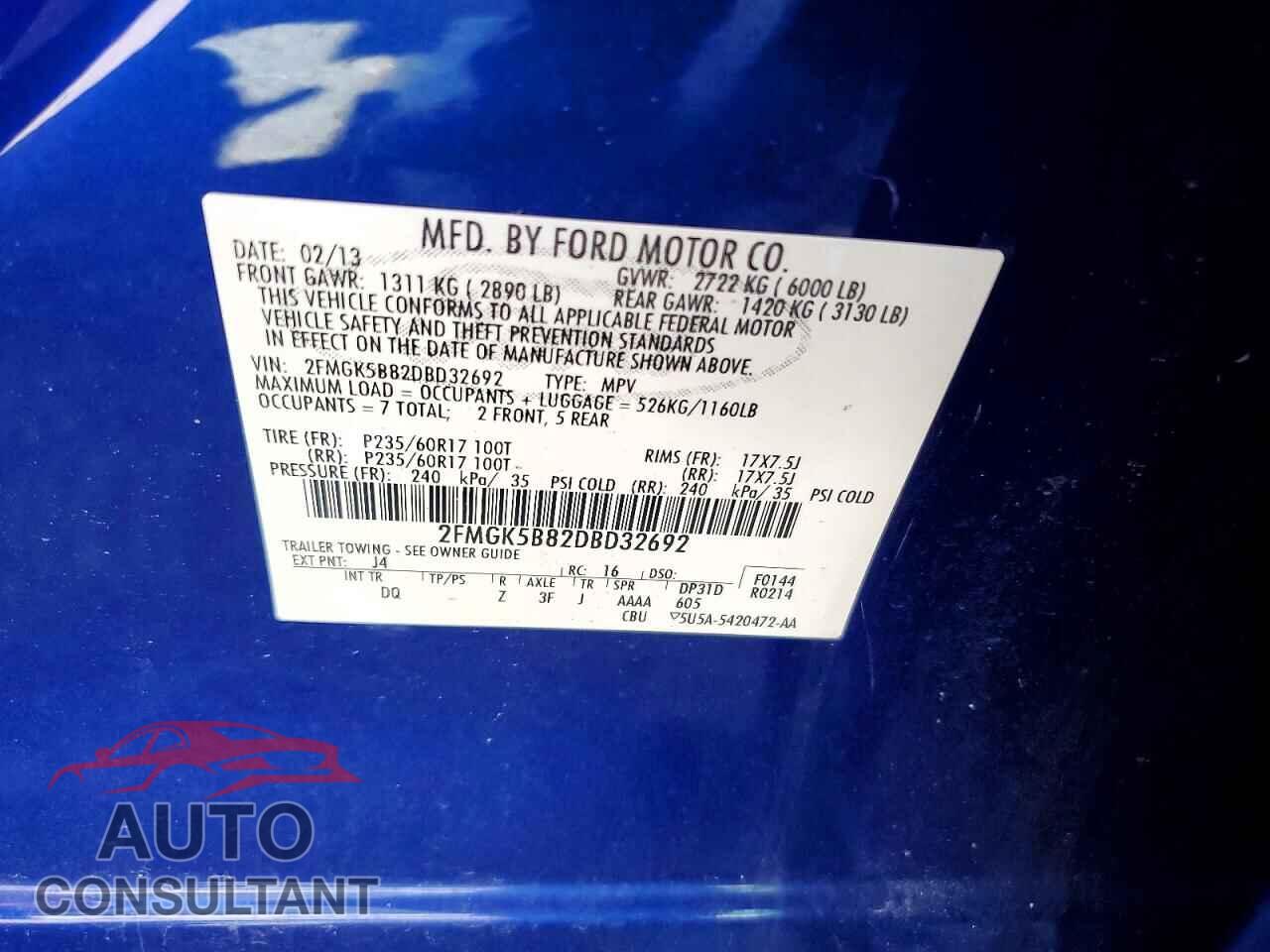 FORD FLEX 2013 - 2FMGK5B82DBD32692