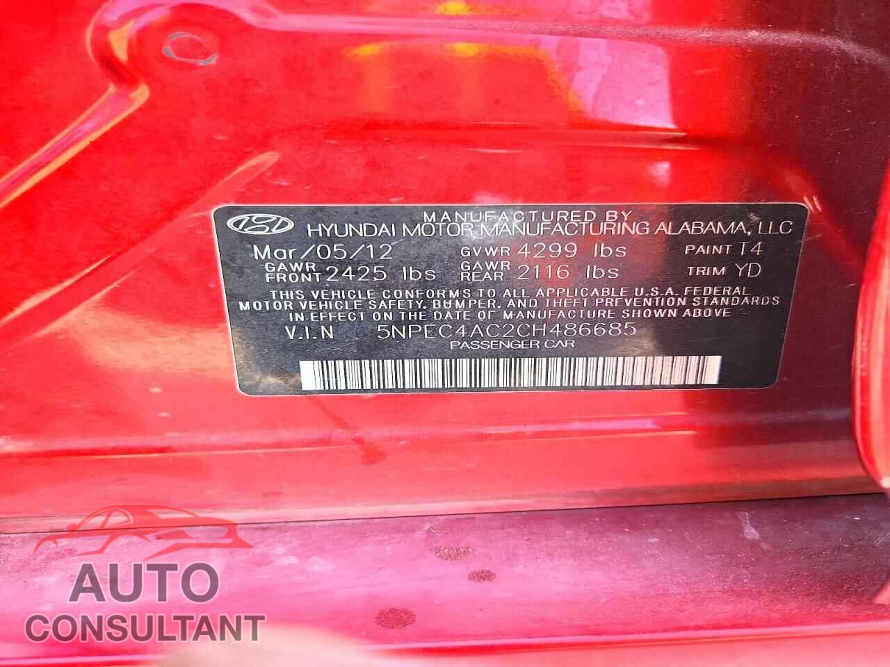 HYUNDAI SONATA 2012 - 5NPEC4AC2CH486685