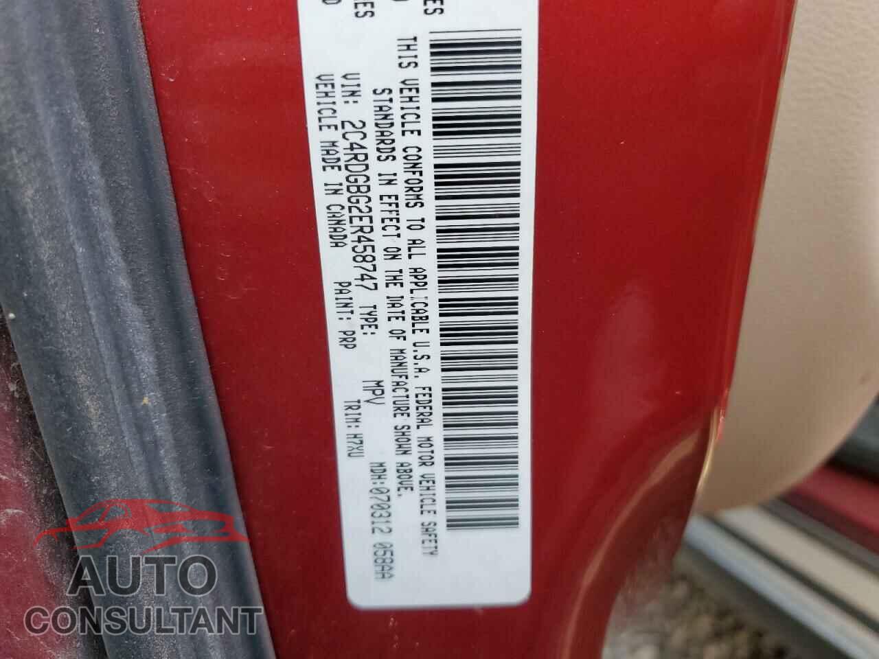 DODGE CARAVAN 2014 - 2C4RDGBG2ER458747
