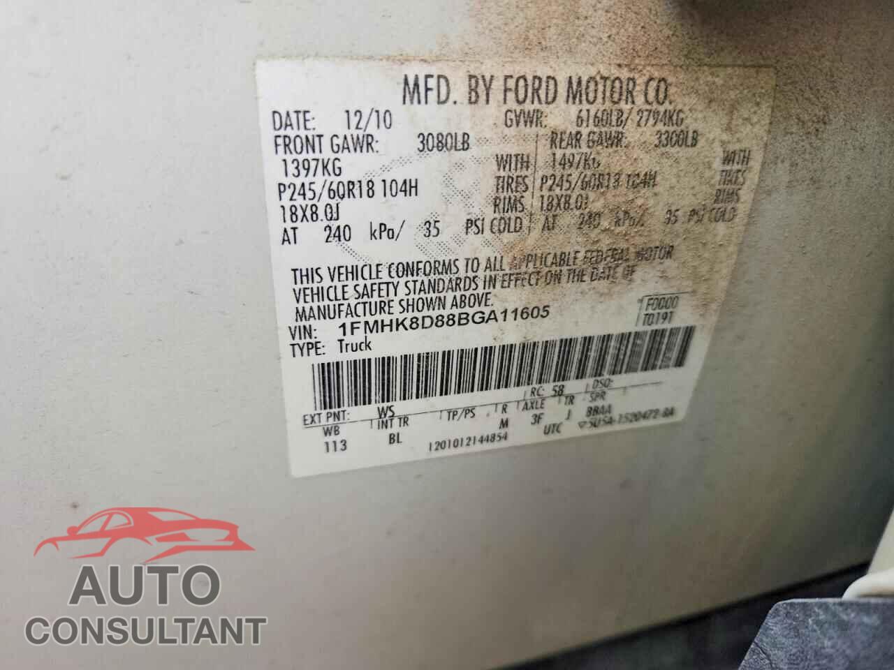FORD EXPLORER 2011 - 1FMHK8D88BGA11605
