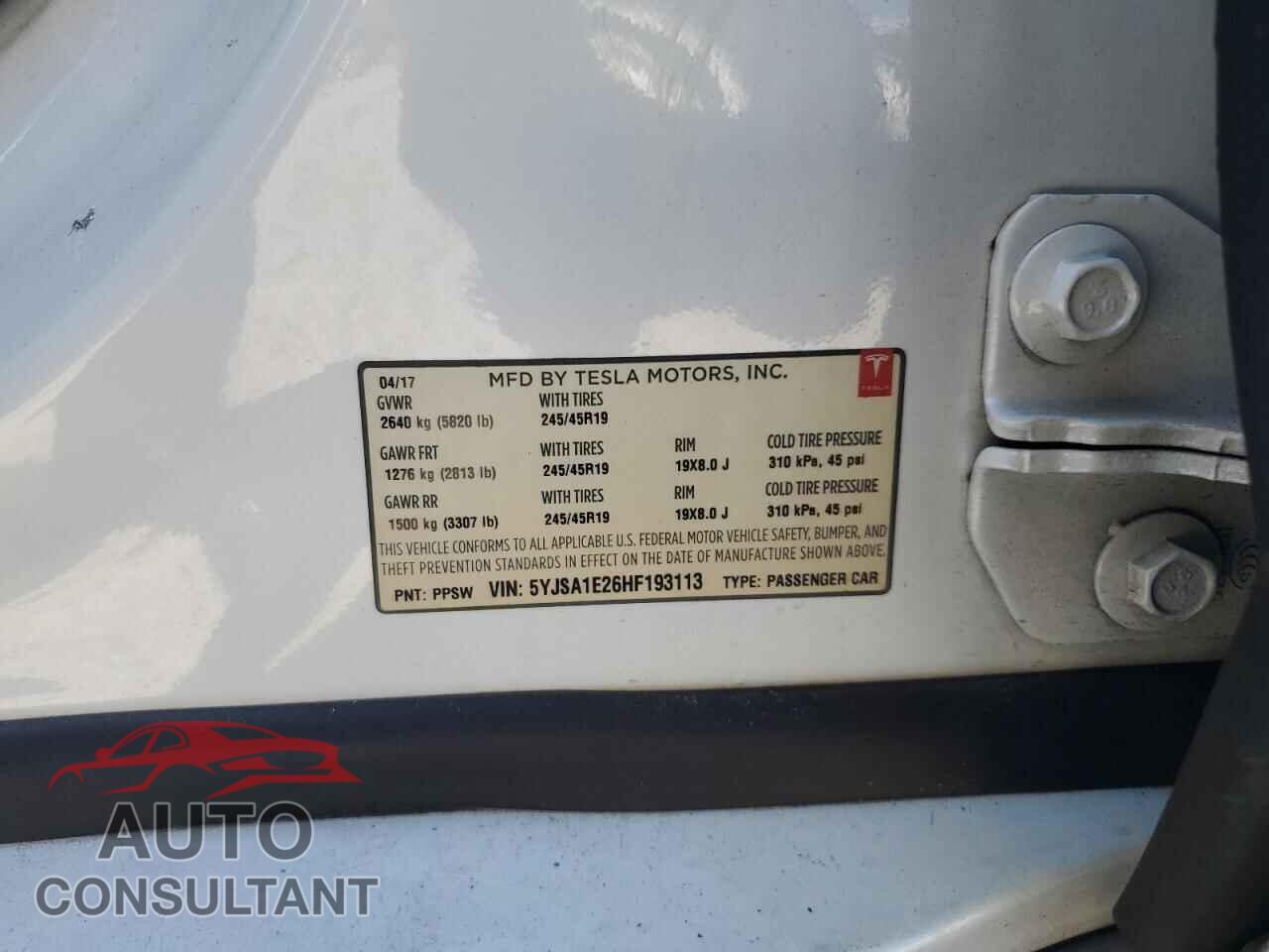 TESLA MODEL S 2017 - 5YJSA1E26HF193113