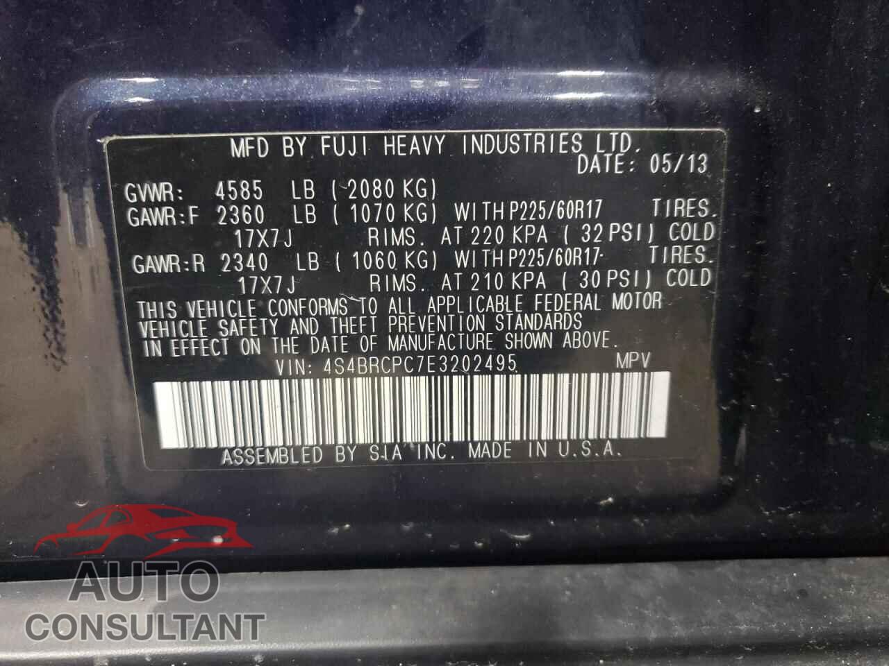 SUBARU OUTBACK 2014 - 4S4BRCPC7E3202495