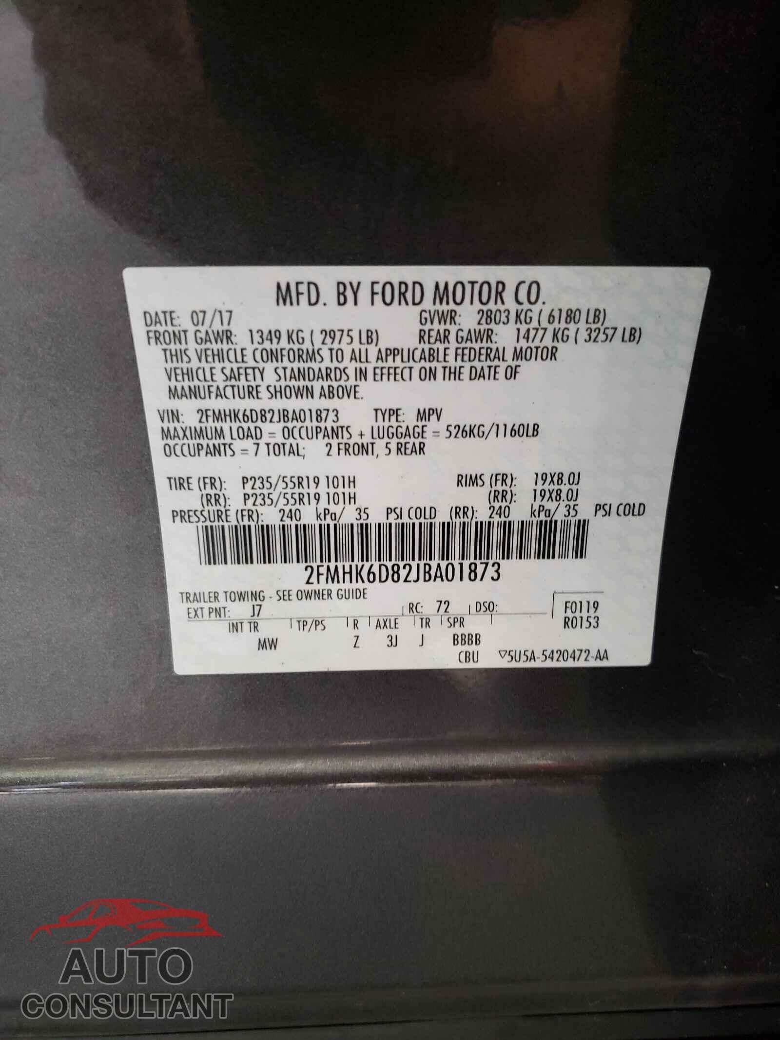 FORD FLEX 2018 - 2FMHK6D82JBA01873