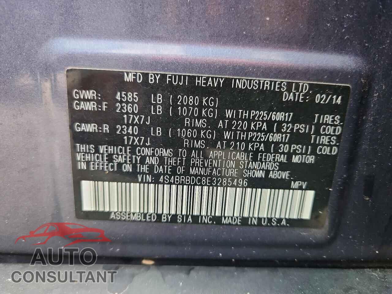 SUBARU OUTBACK 2014 - 4S4BRBDC8E3285496