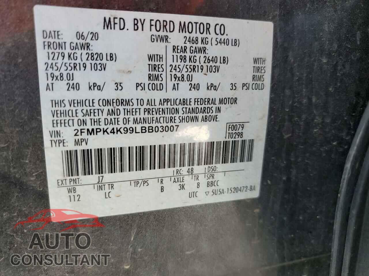 FORD EDGE 2020 - 2FMPK4K99LBB03007