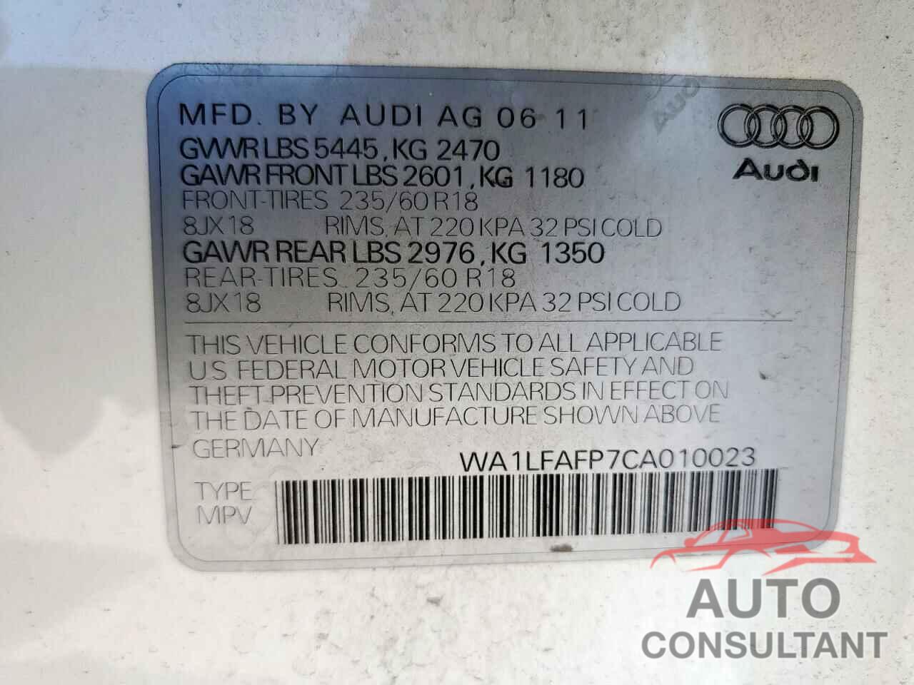 AUDI Q5 2012 - WA1LFAFP7CA010023