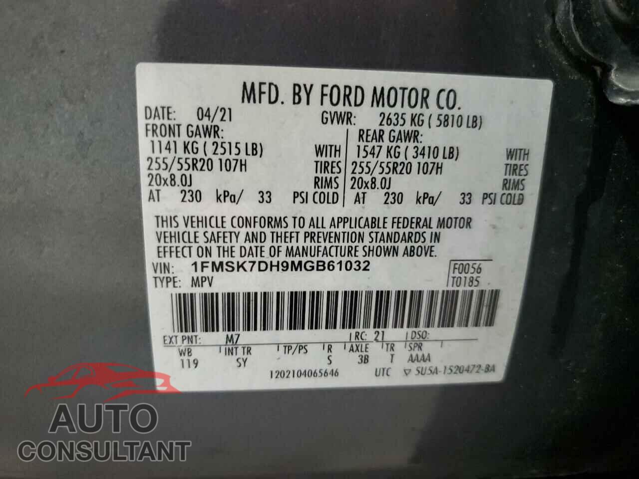 FORD EXPLORER 2021 - 1FMSK7DH9MGB61032