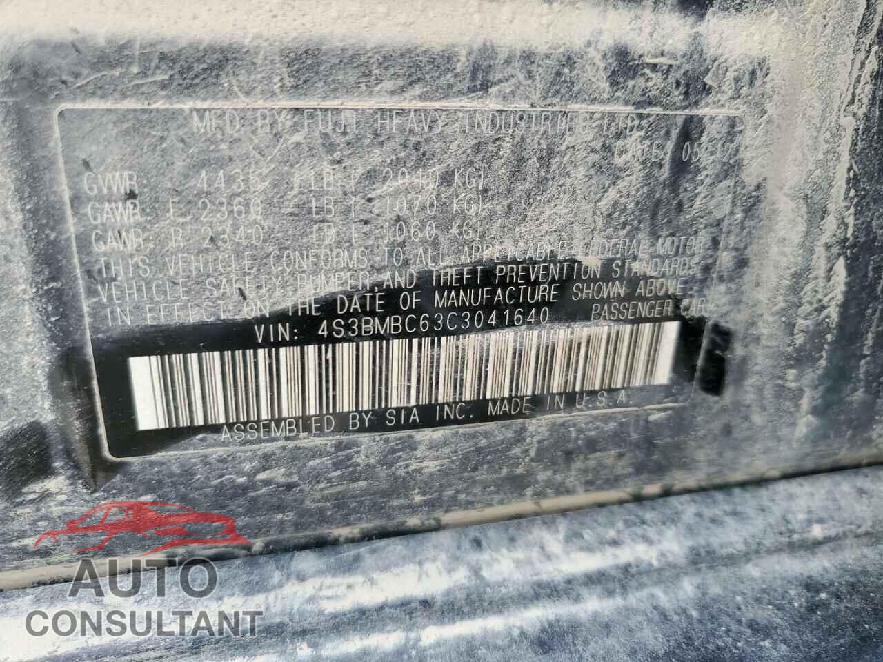 SUBARU LEGACY 2012 - 4S3BMBC63C3041640