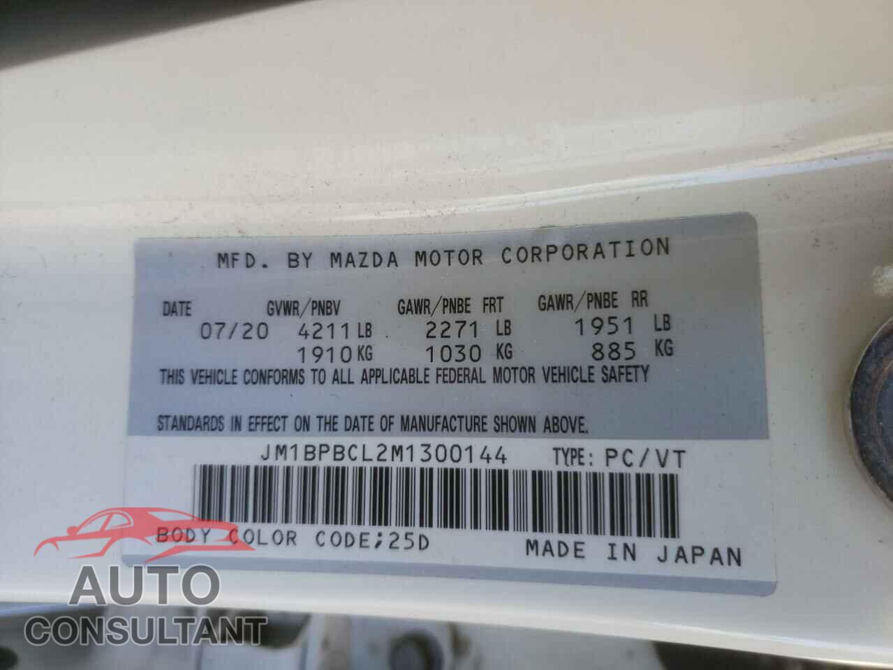 MAZDA 3 2021 - JM1BPBCL2M1300144