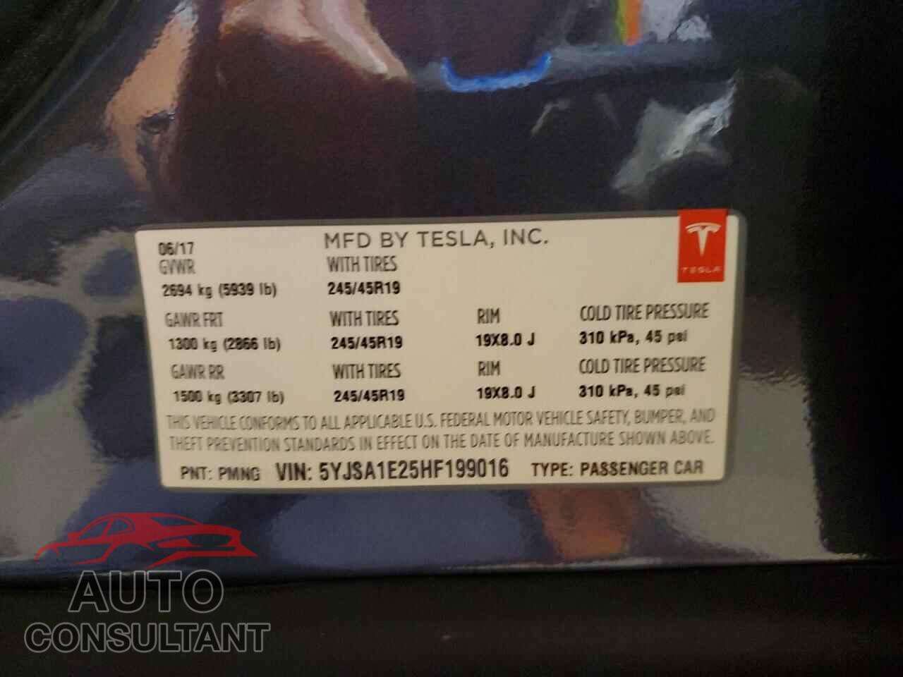 TESLA MODEL S 2017 - 5YJSA1E25HF199016