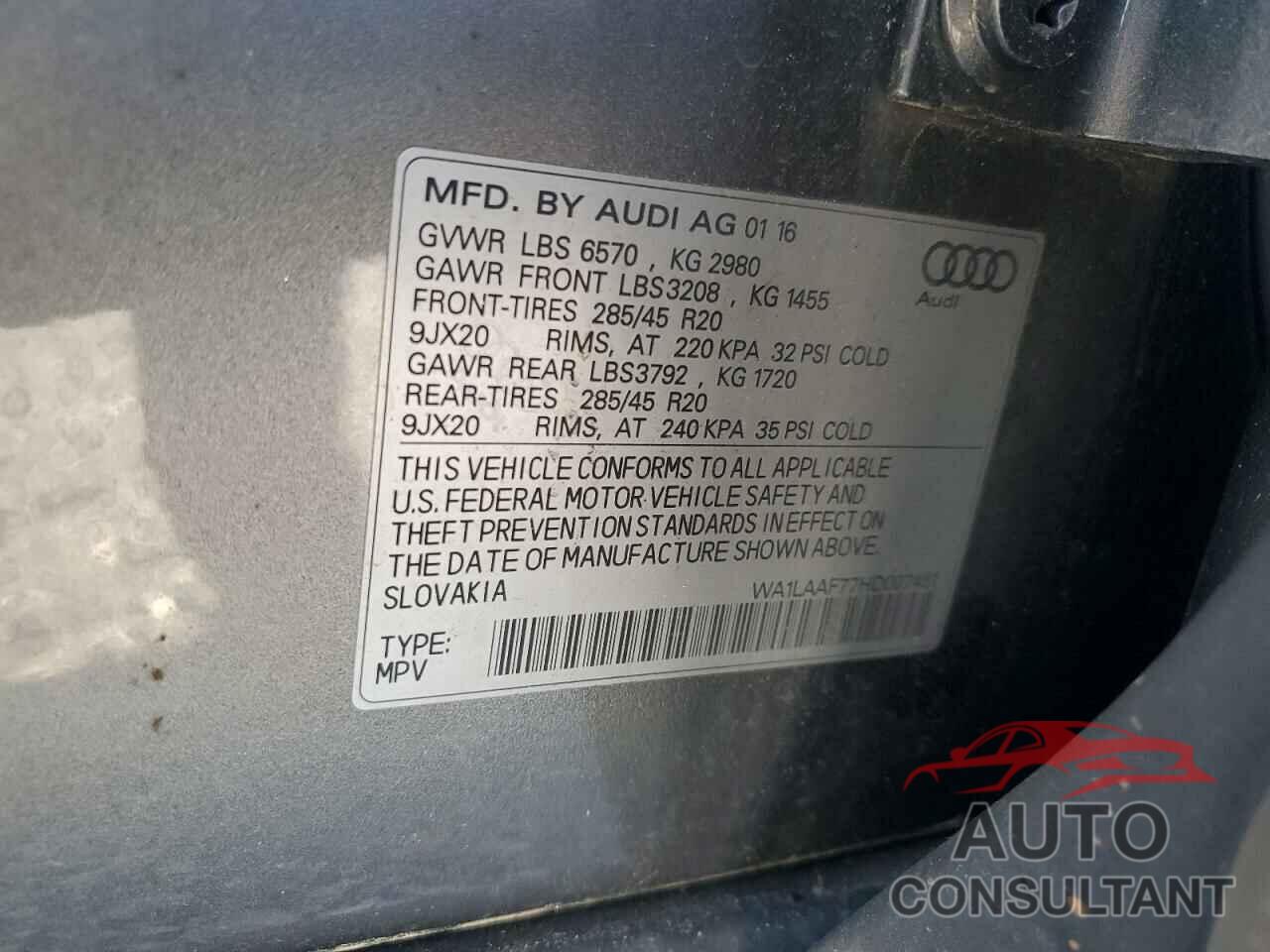 AUDI Q7 2017 - WA1LAAF77HD007451