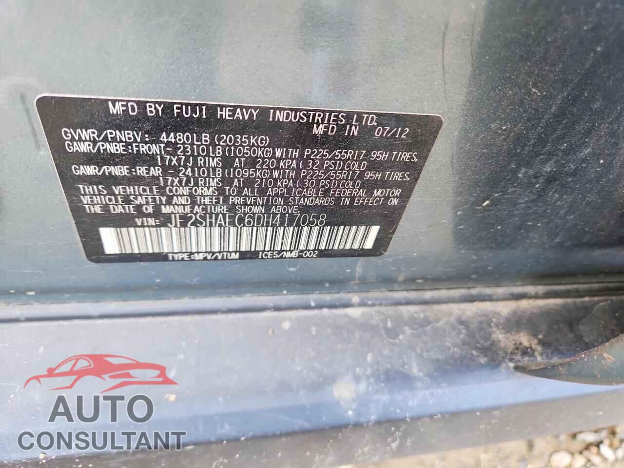 SUBARU FORESTER 2013 - JF2SHAEC6DH417058