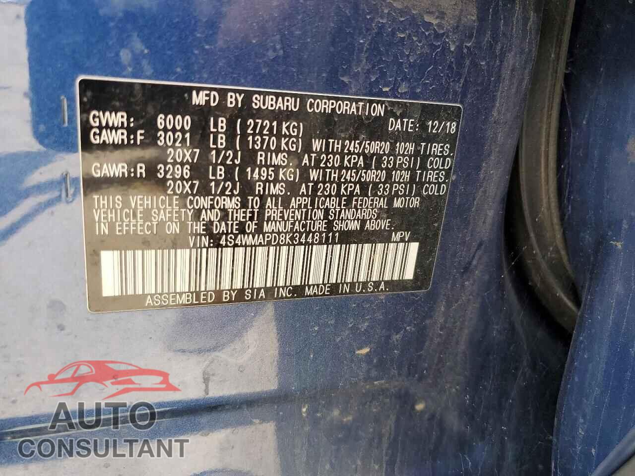 SUBARU ASCENT 2019 - 4S4WMAPD8K3448111