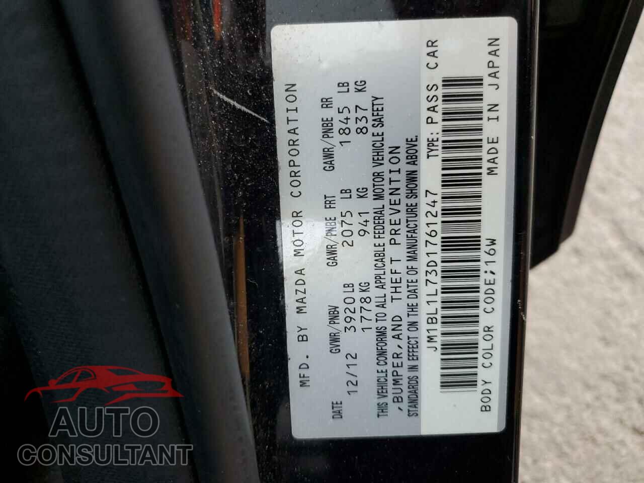 MAZDA 3 2013 - JM1BL1L73D1761247
