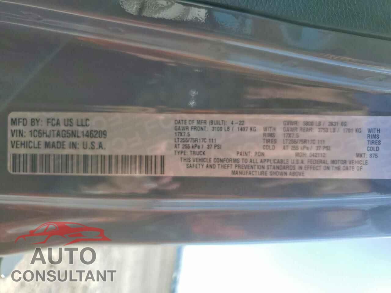 JEEP GLADIATOR 2022 - 1C6HJTAG5NL146209