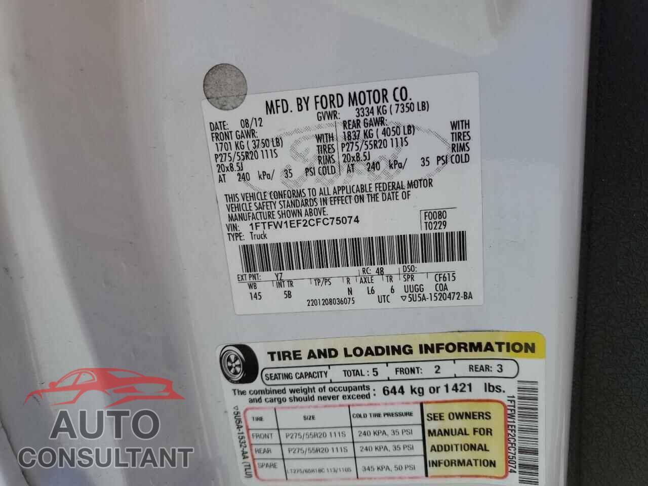 FORD F-150 2012 - 1FTFW1EF2CFC75074